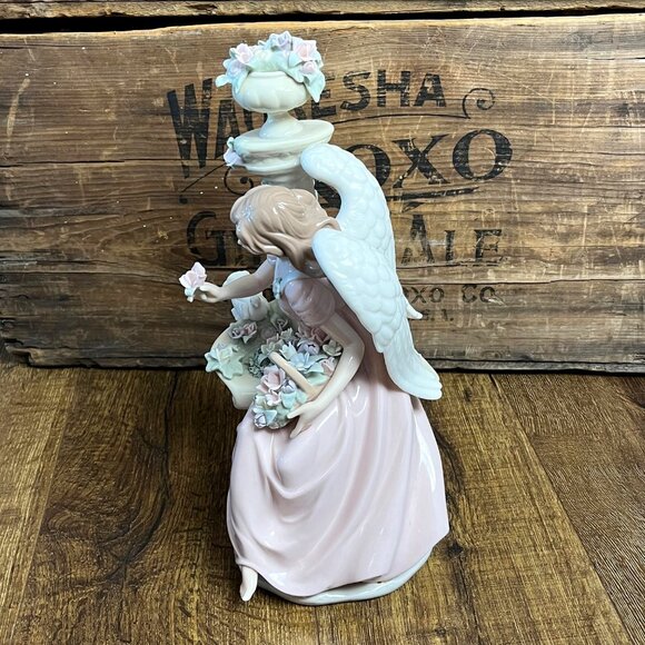 Porcelain Vintage Angel Figurine Seated on Bench Flowers & Dove - Picture 6 of 11